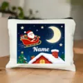 Détail de trousse de maquillage personnalisée Père Noël, design festif, toile blanche. - Style 15
