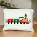 Détail trousse de maquillage design train de Noël, pochette personnalisable cadeau fête. - Style 14