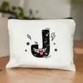 Witte canvas make-uptas met rits en schattige cartoon letter J print voor dagelijks gebruik - Letter J Stijl