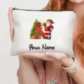 Nahaufnahme Detail der personalisierten Weihnachtskosmetiktasche mit Buchstabe N und Weihnachtsmann. - Buchstabe N Stil