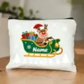 Détail de trousse de maquillage en toile de Noël avec joli renne et design de traîneau. - Style 8