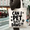 Weisse Canvas Tragetasche mit lustigem Haustier Hund Text Druck, laessige Schultertasche. - Stil 7