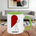 Tazza da caffè in ceramica personalizzata con design a cuore e omino stilizzato per coppie. - Verde (Maschio)