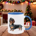 Cute dachshund illustration ceramic coffee mug with blue handle and interior for dog lovers. - 350ml / Blue