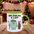 Tasse à café en céramique de golf de Noël avec poignée verte et un design très mignon. - Vert