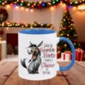 Funny cartoon donkey ceramic coffee mug with blue handle and rim for holiday gifts - Blue