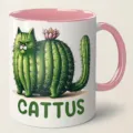 Tazza da caffè in ceramica con gatto cactus e manico rosa, perfetto e divertente regalo festivo. - 350ml / Rosa