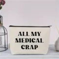 Canvas cosmetic pouch with funny text print, portable travel makeup bag for daily storage. - Off White