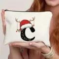 Weihnachtlicher Buchstaben-Kosmetikbeutel aus Canvas mit Rentiergeweih, ideal als Geschenk. - Buchstabe C
