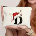 Weihnachtliche Buchstaben Canvas Kosmetiktasche mit Weihnachtsmannmütze und Hirschgeweih. - Buchstabe D
