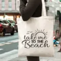 Canvas tote bag for women daily commute, casual shoulder bag with beach text print style. - Style 10
