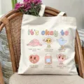 Canvas tote bag for women, cute mental health inspirational quotes, casual shopping shoulder bag. - Off White