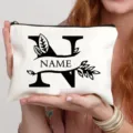Gepersonaliseerde vintage letter canvas make-up tas, stijlvolle clutch met rits voor dames. - Letter N