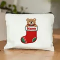 Personalisierte Weihnachts Teddybär Stickerei Canvas Reißverschluss Tasche Kosmetiktasche - Weihnachtsstil 13