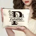 Trousse de Maquillage Personnalisée en Toile Lettre P Pochette Cosmétique Fermeture Éclair - Lettre P