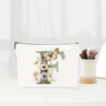 Watercolour letter F floral makeup bag detail, elegant cosmetic pouch for daily use or travel. - Letter F
