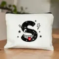 Canvas make-up tas met rits en schattige letter S print stijlvolle opbergtas voor dagelijks. - Letter S