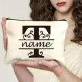 Trousse de maquillage en toile avec lettre T personnalisée, pochette portable élégante. - Lettre T