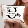 Canvas make-up tas met retro letter U en aangepaste naamopdruk voor dagelijks gebruik. - Letter U