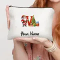 Personalisierte Weihnachtsmann Buchstabe V Kosmetiktasche aus Leinen, ideales Urlaubsgeschenk. - Stil Buchstabe V
