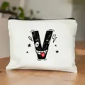 Gepersonaliseerde letter V cosmetische tas stijlvolle canvas ritstas voor make-up opslag - Letter V Stijl