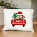 Detailansicht der weißen Kosmetiktasche aus Leinen mit personalisiertem Weihnachtsmotiv. - Weihnachtsstil 20