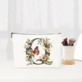Floral butterfly letter Q makeup bag for women, portable cosmetic storage pouch daily use. - Letter Q