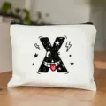 Canvas cosmeticatas met schattige cartoon letter X print en handige ritssluiting detail. - Letter X Stijl