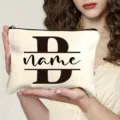 Custom canvas makeup bag personalized letter monogram cosmetic pouch zipper travel storage pouch - Letter B