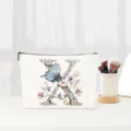 Floral letter X cosmetic bag canvas makeup pouch for women elegant travel storage organizer - Letter X
