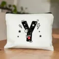 Witte canvas cosmetische tas met grappige letter Y print, draagbare etui met ritssluiting. - Letter Y Stijl