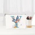 Watercolor letter Y butterfly cosmetic bag, cute floral makeup pouch for women and girls. - Letter Y