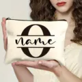 Customized canvas makeup bag with personalized letter and name design, portable and stylish. - Letter O