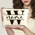 Custom letter canvas makeup bag portable zipper clutch aesthetic personalized pouch for daily use - Letter W