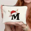 Weihnachten Buchstabe M Leinen Kosmetiktasche festliche Make-up Tasche Geschenk für Familie - Buchstabe M