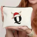 Weihnachten Buchstabe Q Leinwand Make-up Tasche festliche Kosmetiktasche Reißverschluss Geschenk - Buchstabe Q