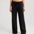 Mujer pantalones negros anchos con cordon casual lounge yoga comodidad vista principal - S / Negro