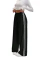 Women casual loose wide leg sweatpants with double side stripes and adjustable drawstring waist. - S / Black