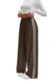 Women casual loose wide leg sweatpants with drawstring and stylish double side white stripes. - S / Coffee
