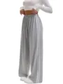 Women casual grey loose wide leg sweatpants with white double side stripes and drawstring. - S / Light Gray