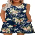 Close-up detail of sleeveless floral pleated summer dress with practical side pockets. - Pattern 8