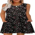 Detail shot of sleeveless floral mini dress with pleats and pockets for summer wear. - Pattern 2