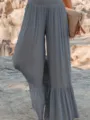 Detailansicht der hochgeschnittenen Plissierte Weite Hose mit Rüschensaum in grau blau. - S / Unterteile / Dunkelgrau