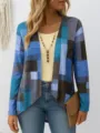 Detailansicht der Damen lässigen Langarm-Cardigan mit geometrischem Digitaldruckmuster. - S / Oberteile / Blau