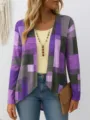 Damen lässige langärmelige Cardiganjacke mit stilvollem geometrischem Print für den Alltag. - S / Oberteile / Lila