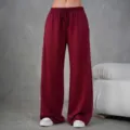 Mujer rojo vino sueltas casual cordón pierna ancha pantalones de chándal cómodos yoga - S / Burdeos