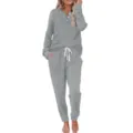 Women ribbed two piece lounge set long sleeve button top drawstring pocket pants comfy casual - M / Top And Bottom / Gray