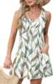 Summer casual V-neck sleeveless leaf print loose pocket beach dress for women daily wear - S / Dresses / Geometric Print 2