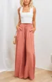 Lassige Damen Weites Bein Hosen, stilvolle hohe Taille lose lange Hosen fur Alltag. - S / Unterteile / Orangerot