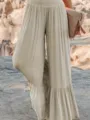 Casual pleated high waist wide leg pants detail view, summer fashion apparel showcase. - Khaki
